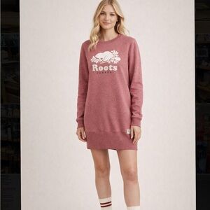 Roots Cabin Sweatshirt Dress Logo Beaver Cozy Red XS